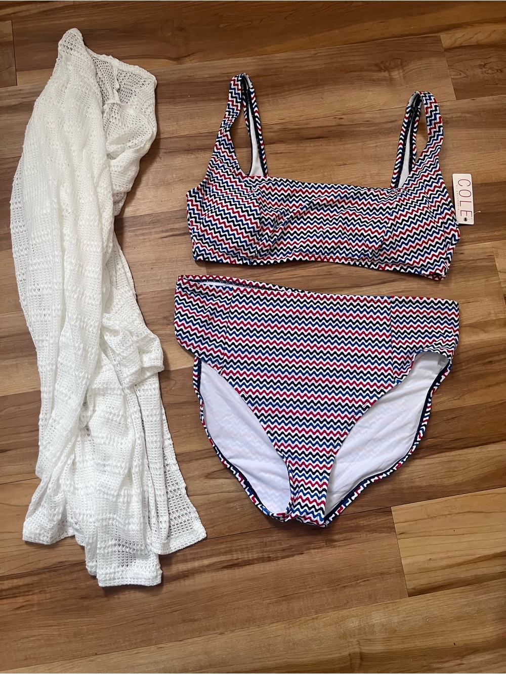 COLE Women's High-Waist Zigzag Bikini Set in Red, White & Blue